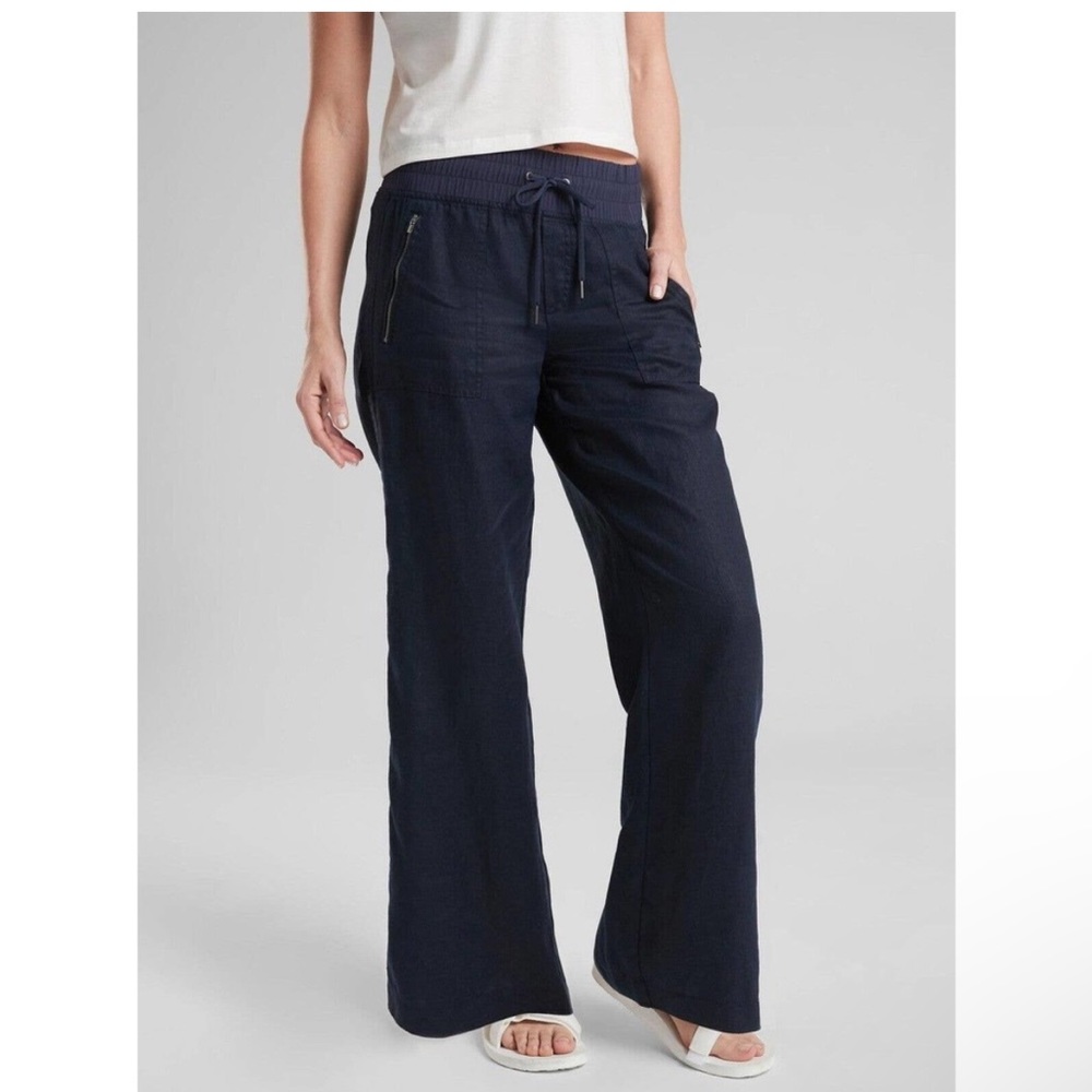 Athleta Navy Cabo Linen Wide Leg Pant